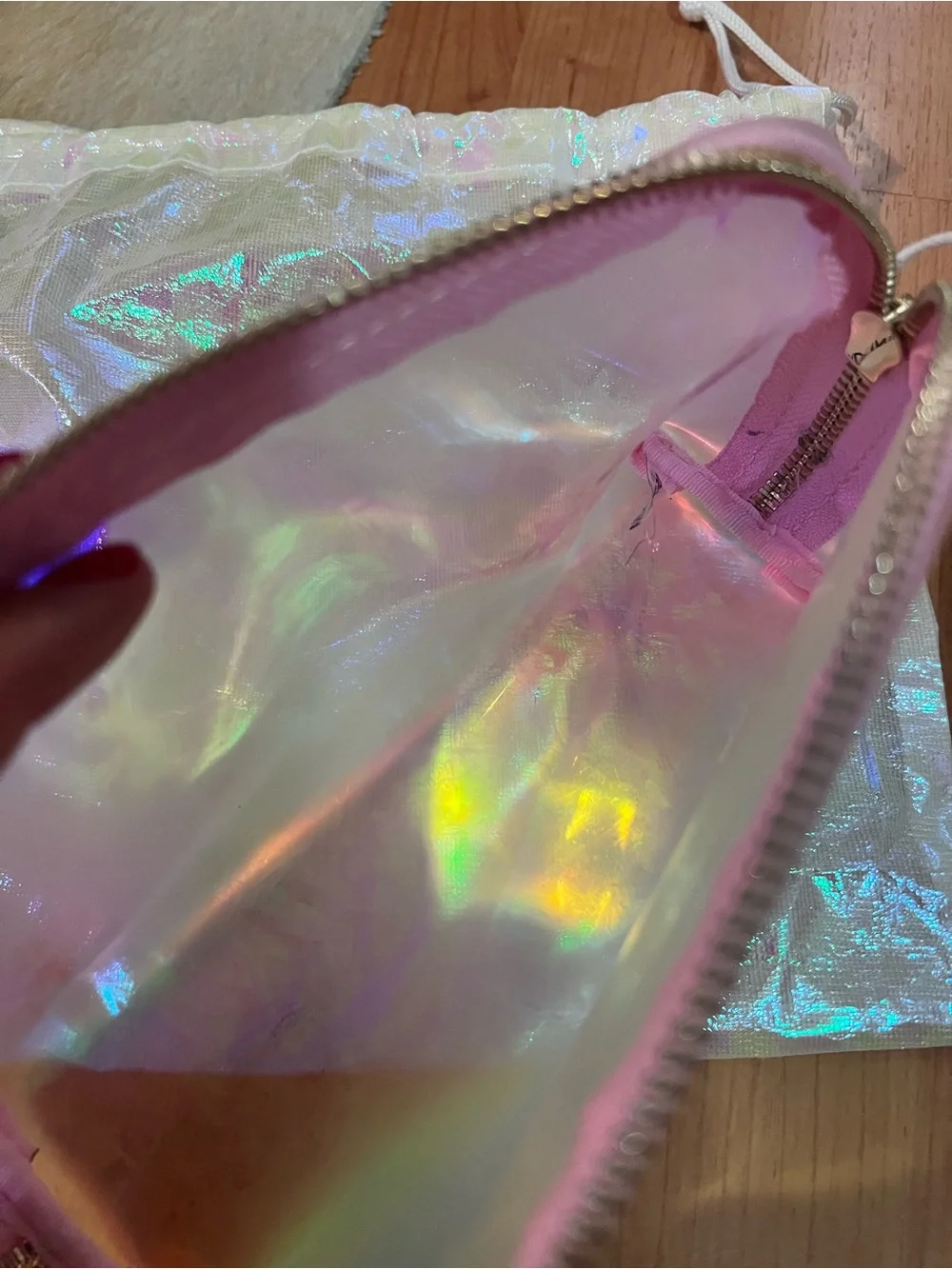 Stoney Clover Lane Iridescent Holographic Cosmetic Bag with 'M' Patch